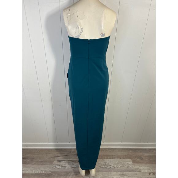 Lulus After Hours Teal Strapless Ruffled Maxi Dress in dark teal. - Picture 3 of 8
